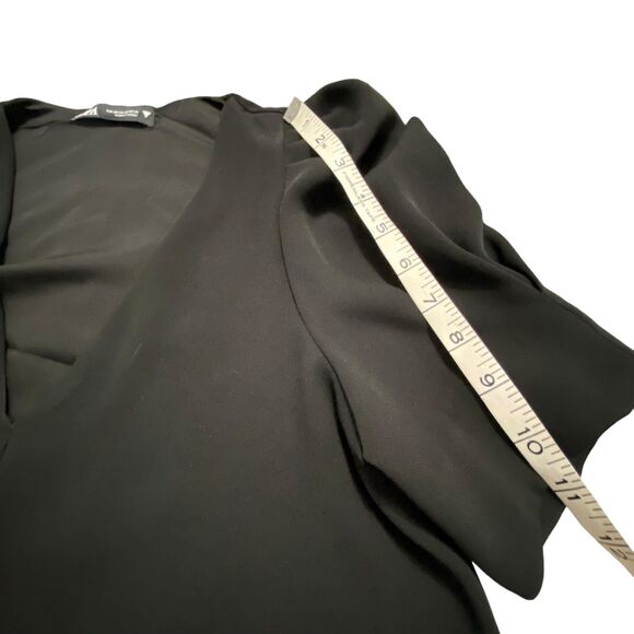 Zara Women Black Short Puff Sleeves Short Mini Dress Flowy V Neck XS - Picture 14 of 14